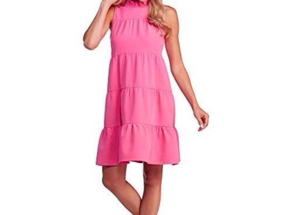 Mud Pie Women’s Pink Sleeveless Tie Back tiered Dress Sz Large
